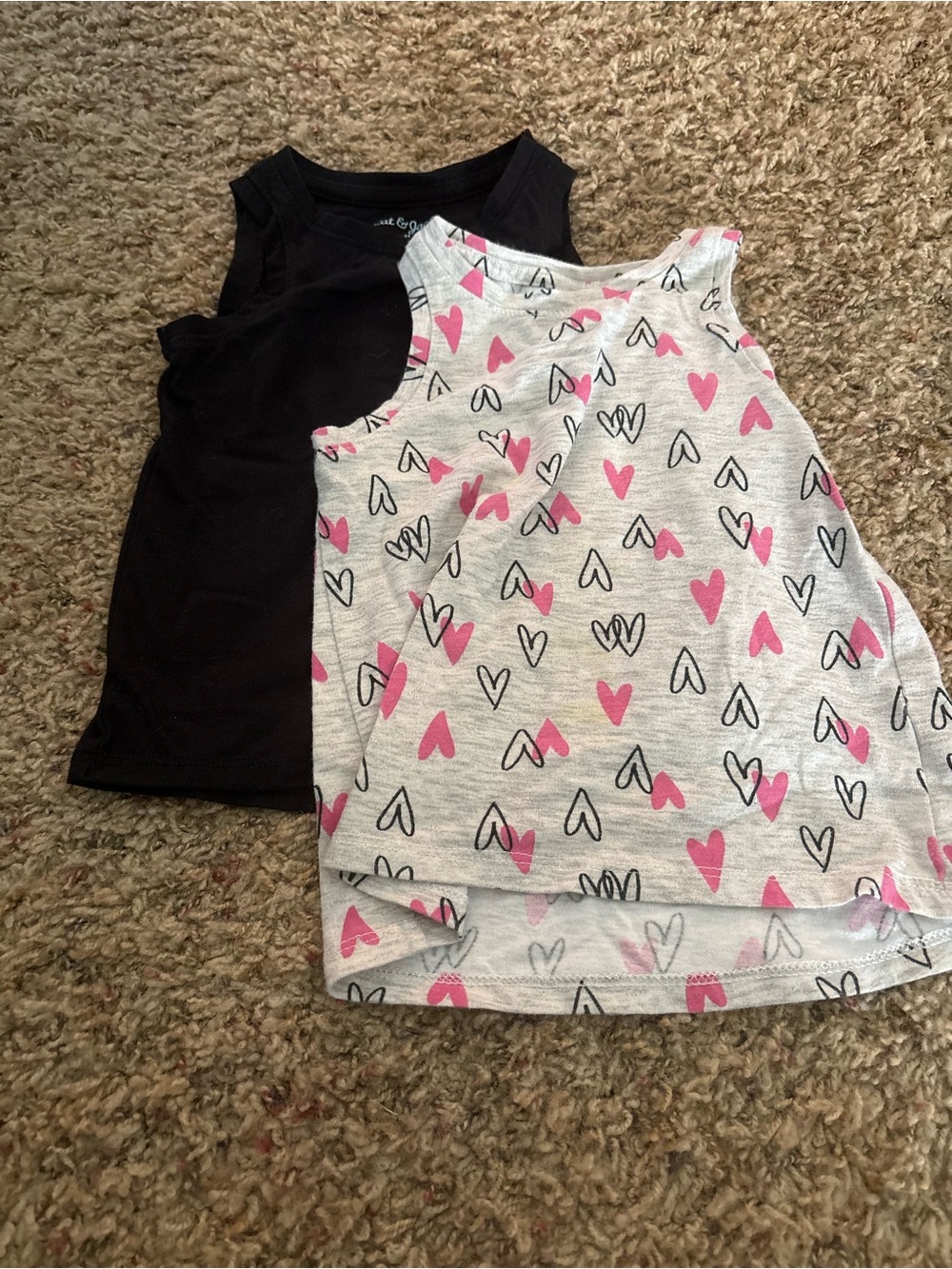 Cat & Jack Pink and Black Heart Print Tank + Black Layering Tank